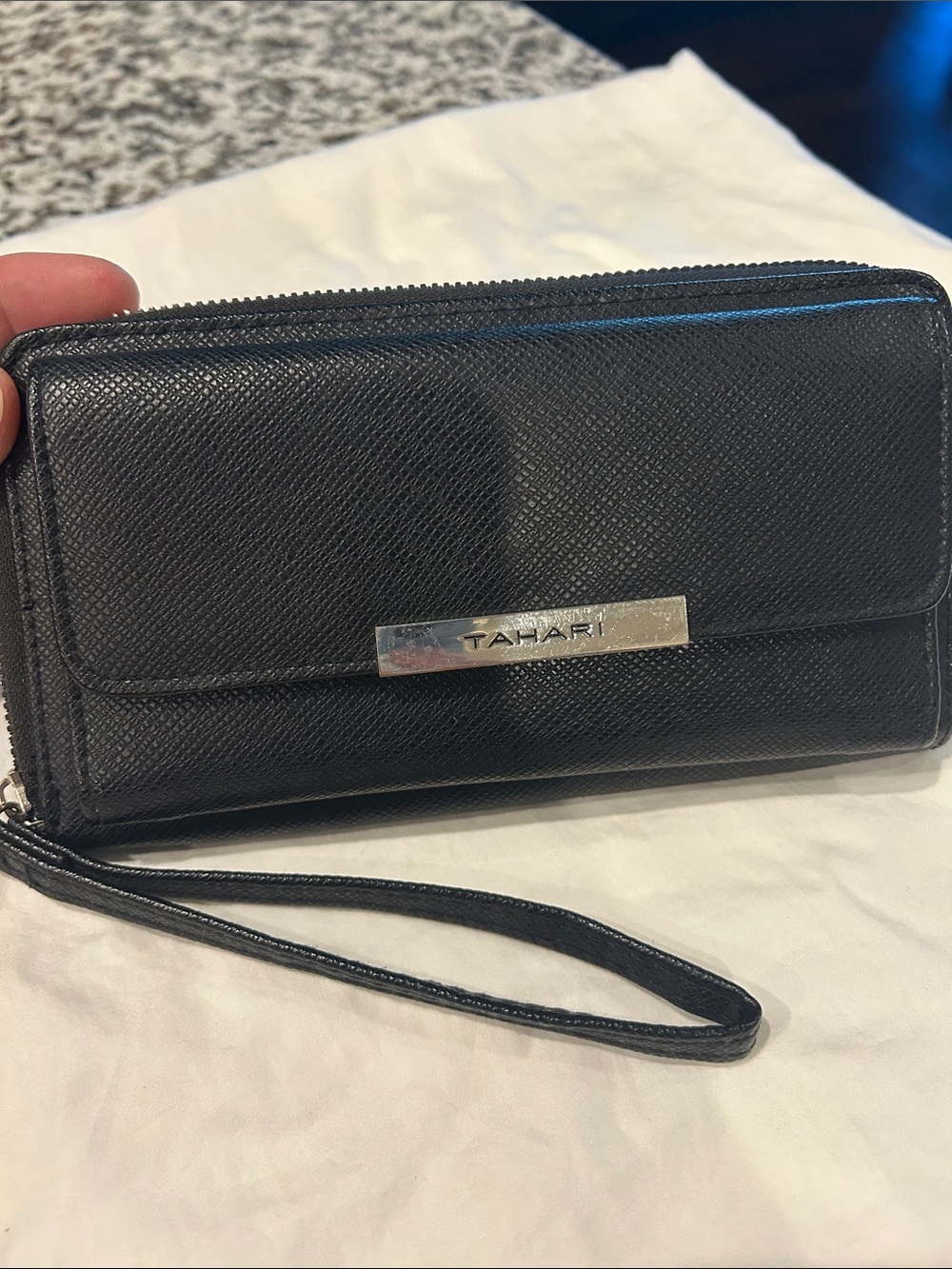 Tahari Black Saffiano Faux Leather Wristlet Wallet